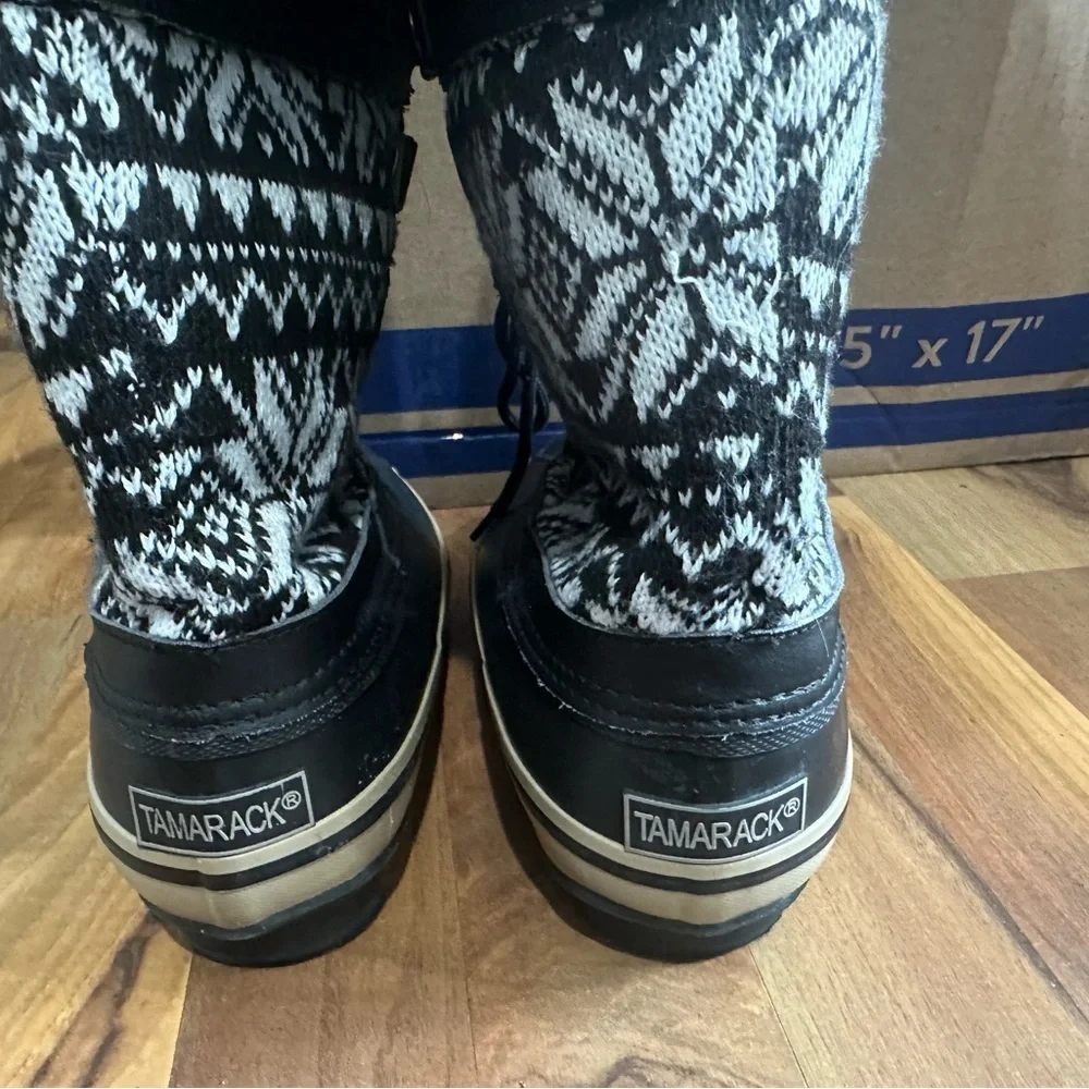 Tamarack Women’s Snow Boots Black Fair Isle Thinsulate 200g Fur Trim Duck Boots